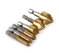 Asixxsix High Speed Steel Countersink Set, 6pcs, 90 Degree, 1/4in Hex Shank | Woodworking Reamer Kit, 6mm-19mm Cutters, Chamfering Deburring, Wood Plastic Soft Material, Quick Chip Removal