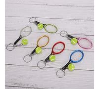 Asixxsix Keychain Pendant Tennis and Racket Model Set of 6 Simulation Sports Mini Key Ring Bag Ornament Families/Friends Purple/Red/Blue/Gold/Silver