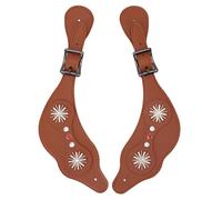 Asixxsix Leather Spur Straps, Vintage Western Spur Straps with Rhinestone Floral Decoration for Women Men Boots Equipment, Adjustable Length Boot Straps (Brown)