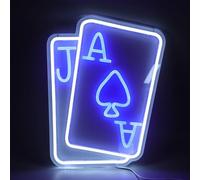 Asixxsix LED Neon Light Sign, Playing Cards Neon Signs, Dimmable USB Powered Bright LED Poker Wall Decor for Bedroom, Party with Pre Drilled Holes and Mounting Screws