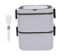 Asixxsix Lunch Box 2 Layer 1400ml, 304 Stainless Steel (Grey)