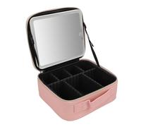 Asixxsix Makeup Bag with LED Mirror, Large Capacity Portable 3 Color Lights Dimmable LED Travel Makeup Bag, Lighted Mirror Cosmetic Organizer with USB Rechargeable for Women Girls (Pinkish)