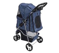 Asixxsix Pet Stroller, Foldable 3 Wheels Dog Cat Cage Jogger Stroller with Weather Cover, Storage Basket and Cup Holder Portable Travel Puppy for Medium Small Dogs Cats (Deep Blue)