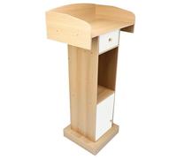 Asixxsix Podium Stand, Premium Heavy Duty MDF Floor Standing Lectern with 2 Storage Shelves and 1 Drawer, Wide Guardrail Rounded Edges, for Classroom Office Wedding Reception