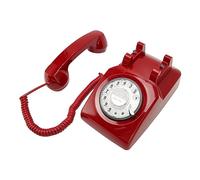 Asixxsix Retro Rotating Phone, Vintage Landline Telephone with Mechanical Ringer and Dial for Home Office Use, ABS Material Analog Desk Phone (red)