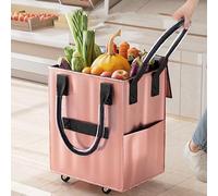 Asixxsix Reusable Grocery Bag On Wheels, Shopping Trolley Foldable Rolling Tote Bag with Heavy Duty Handle, Foldable Shopping Cart with Wheels for Shoppings, Laundry & Moving (Rose Gold)