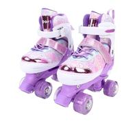 Asixxsix Roller Skates for Girls Ages 6-12, 3 Sizes Adjustable Quad Skates with Light Up Wheel & ABEC Silent Bearings, Kids Double Row Roller Skates for Indoor Outdoor Sports (M)