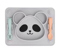 Asixxsix Silicone Divided Toddler Plates, Cute Panda Shape Baby Feeding Plate with 3 Compartments and 2 Spoons for Baby Led Weaning and Self Feeding Training