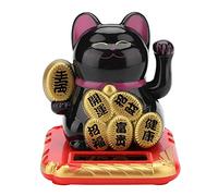 Asixxsix Solar Waving Cat, Lucky Cat with Waving Arm Fortune Statue, Solar Powered Good Luck with Arm Swing for Car Desk Home Office Decor (Black)