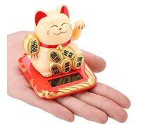 Asixxsix Solar Waving Cat, Lucky Cat with Waving Arm Fortune Statue, Solar Powered Good Luck with Arm Swing for Car Desk Home Office Decor (Gold)