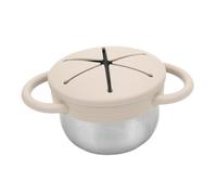 Asixxsix Toddler Snack Containers, No Spill Stainless Steel Toddler Snack Cups Baby Food Catcher with Soft Silicone Lid and Handles, Dishwasher Safe (Beige)
