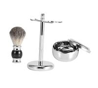 Asixxsix Travel Shave Brush Set, Compact Travel Design Brush Stand Bowl Set, Stainless Steel Stand with Faux Hair and Alloy Soap Mug Bowl for Men