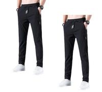 ASIYAN Ice Silk Pants Men's Stretch Quick-drying Ice Silk Jogging Pants Summer Sports Pants With Elastic Waistband Breathable Leisure Pants Men's Trousers Wide Leg M-5XL(Black+Black,5XL)