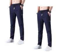 ASIYAN Ice Silk Pants Men's Stretch Quick-drying Ice Silk Jogging Pants Summer Sports Pants With Elastic Waistband Breathable Leisure Pants Men's Trousers Wide Leg M-5XL(Blue+blue,5XL)