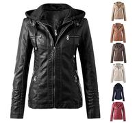 ASIYAN Women's Faux Leather Casual Transitional Top, Leather Motorcycle Jacket With Zipper, Bomber Lightweight Trendy Spring Clothing(Noir,6XL)