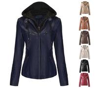 ASIYAN Women's Faux Leather Casual Transitional Top, Leather Motorcycle Jacket With Zipper, Bomber Lightweight Trendy Spring Clothing(Blue,XL)