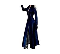 ASIYAN Women's Long Leather Coat Elegant Full Length Faux Leather Jacket Long Lapel Collar Button/Zip Steampunk PU Trench Coat PVC Sexy M-5XL(Dark blue,L)