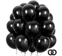 ASIYUHY Black Balloons Latex Party Balloons - 100 Pack 12 inch Matte Black Round Helium Balloons With 2 rolls of balloon ribbon for Birthday Wedding Halloween New Year Party Decorations
