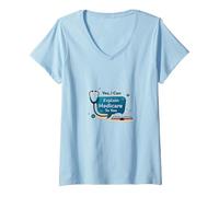 Ask Me About Medicare - I Can Explain It to You V-Neck T-Shirt, Women, Baby Blue, S