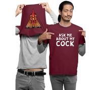Ask Me About My Cock Kids and Adults Unisex Novelty Flip T-Shirt (Burgundy,XL)