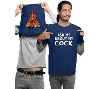 Ask Me About My Cock Kids and Adults Unisex Novelty Flip T-Shirt (Navy,L)