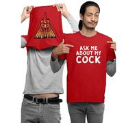 Ask Me About My Cock Kids and Adults Unisex Novelty Flip T-Shirt (Red,L)