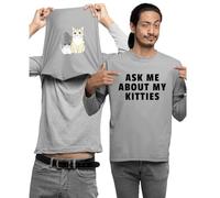 Ask Me About My Kitties Kids and Adults Unisex Novelty Flip T-Shirt (HeatherGrey,L)