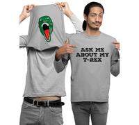 Ask Me About My T-Rex Dinosaur Kids and Adults Unisex Novelty Flip T-Shirt(HeatherGrey,S)