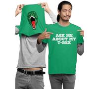 Ask Me About My T-Rex Dinosaur Kids and Adults Unisex Novelty Flip T-Shirt(Kelly Green,M)