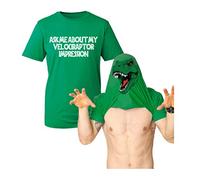 Ask Me About My Velociraptor Impression Flip T-Shirt, Funny Dinosaur Face Costume Fancy Dress Unisex Kids Adults Top (KellyGreen, 12 Years)