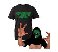 Ask Me About My Velociraptor Impression Flip T-Shirt, Funny Dinosaur Face Costume Fancy Dress Unisex Kids Adults Top (Black, 2XL)