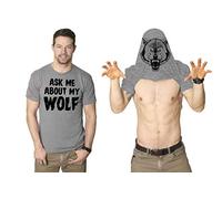 Ask Me About My Wolf Flip T Shirt Cool Design Funny Saying Novelty Graphic (Light Heather Grey) - L