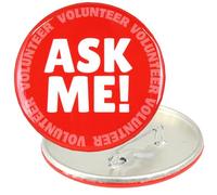 Ask Me Anything Buttons, Volunteer, Teacher, and Customer Service Employee Pins, 3 Inches, Pack of 3