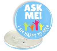 Ask Me Anything Buttons, Volunteer, Teacher, and Customer Service Employee Pins, 3 Inches, Pack of 3