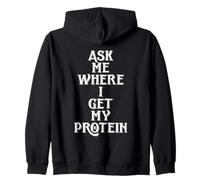 Ask Me Where I Get My Protein Funny Vegetarian & Vegan Joke Zip Hoodie