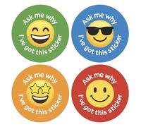 Ask Me Why Reward Stickers - 504 Emoji Stickers (21 A5 Sheets, 30mm) | Fun Classroom Motivation Stickers for Kids, Teachers, Parents & Nurseries