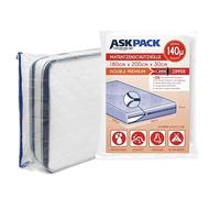 ASK Pack Mattress Bags for Moving and Storage with Zipper - 5.5 Mil Heavy Duty Material - Size XS-XXL, Waterproof Mattress Cover, Tearproof - Reusable Mattress Protector Transport Bags - 180x200 cm