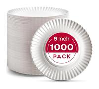 Ask Packaging 1000 Paper Plates 9 inch - 23 cm White Paper Disposable Plates Bulk - 100% Natural & Biodegradable - Perfect for Daily Use, Birthday, Picnic, Party, Christmas