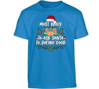 Ask Santa Define Good Christmas Shirts for Men T-Shirt Girls Top Xmas T Shirts Mens Santa Tree Boys Kids Children Gift Printed Royal Blue - Youth Medium (Age 7-8)