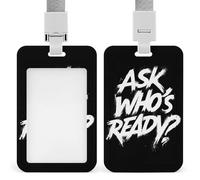 Ask Who's Ready Graffiti Slogan ID Badge Holder Retractable Clip Card Holder Card Protector Name Badge Name Tag for Work Office Doctor Nurse