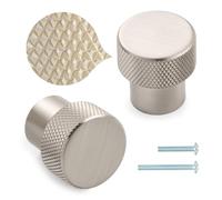 ASKANO Brushed Nickel, Knurled Kitchen Cabinet Knob AK1301 | Pack of 10, Round Pull Handle, Solid Hardware for Drawer, Dresser, Bathroom, Vanity, Furniture Door, Cupboard, Bedroom, Diameter: 1 Inch