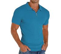 Askdeer Men's Polo Shirts Slim Fit Short/Long Sleeve Zipper Polo T Shirt Casual Golf Shirt Classic Tee, B15 Teal Blue, Large