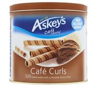 Askeys Café Society Café Curls 320 Rolled Wafers with a Chocolate Flavoured Lining