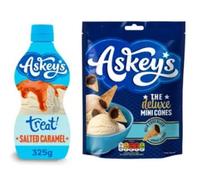 Askey's Salted Caramel Treat Sauce and Deluxe Mini Cones Bundle, Milk Chocolate