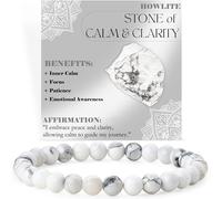 ASKFNASDKMFN Howlite - Calm & Clarity - 6mm Beaded Bracelets for Women Semi Precious Natural Stone Stretch Elastic Jewelry Yoga Protection Gifts