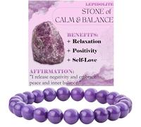 ASKFNASDKMFN Lepidolite - Calm and Balance - 8mm Beaded Bracelets for Women Semi Precious Natural Stone Stretch Elastic Jewelry Yoga Protection Gifts