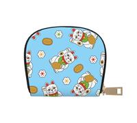 ASKFNASDKMFN Maneki Neko cat with Coin and Sakura Leather Bag Business Professionals - Credit Card and Business Card case 9X11CM