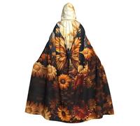 ASKhgg Hooded Cape Cloak for Unisex, orange yellow butterfly field flowers print Halloween Wizard Robe,for Party Carnival Christmas Theme Events