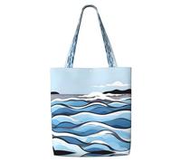 ASKhgg Waves lapping at the rocks Print Canvas Tote Bags, Women Handbags Shoulder Bag Storage Backpack Wallet, for Travel Work Gym
