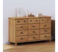 Askim Chest of Drawers Solid Pine Wood Brown 79 x 40 x 133.5 cm with 12 Drawers Storage Space Organiser for Living Room, Bedroom, Hallway, Office, Kitchen, Modern Country House Design
